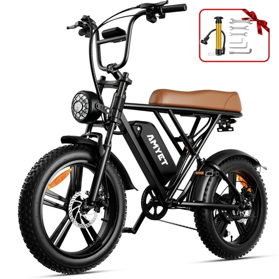 AMYET Electric Bike Adult E Bike E Bicycle Brown UL2849 48V/20Ah Dual Suspension 20" Fat Tire 20MPH & 68 Miles
