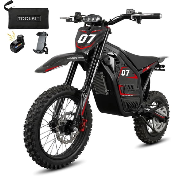 AMYET Electric Dirt Bike for Teens&Adults, 4000W Peak, up to 45 mph, 48V 23Ah, 45 miles Long Range, UL2272, 14"/12" Tires, Red