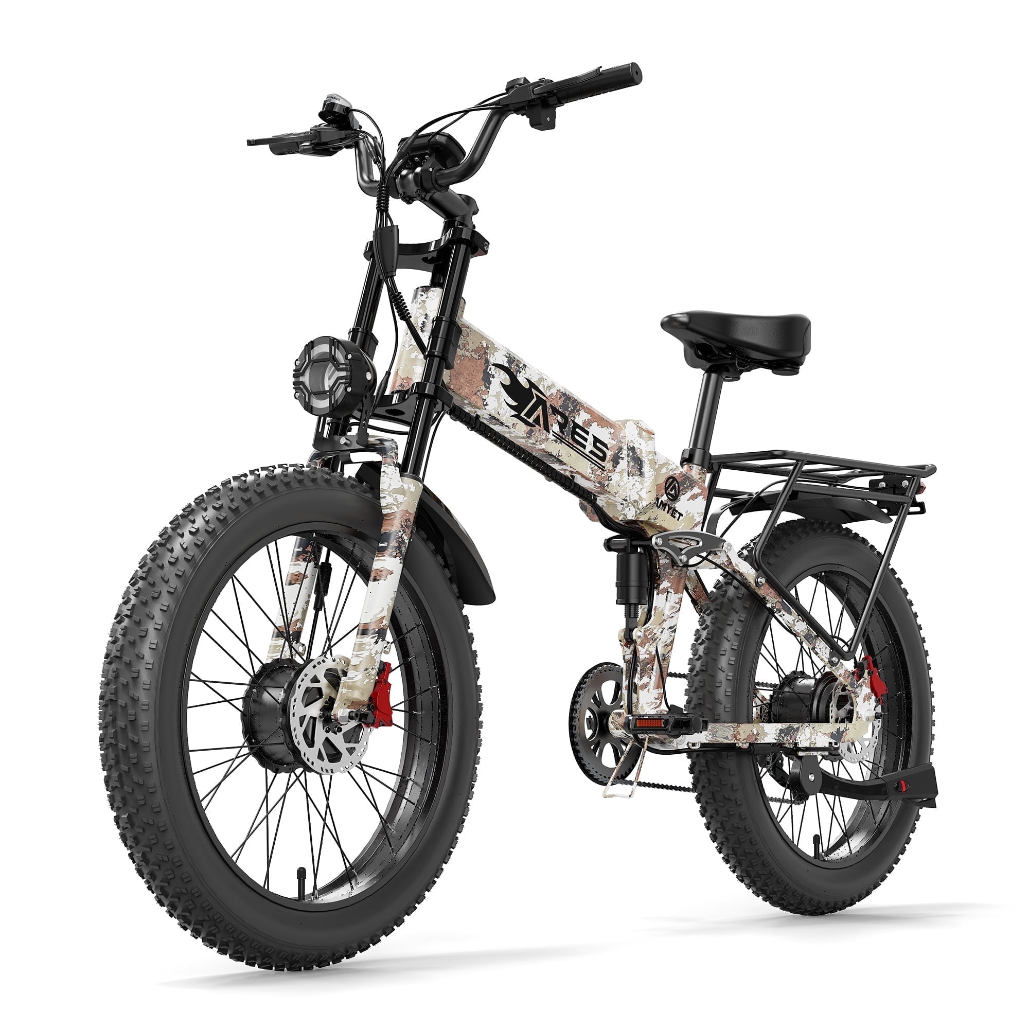 AMYET ARES Electric Bike, Dual Motor Peak 3000W Folding Ebike, 24" Fat Tire E-Mountain Bike 52V 25Ah 34MPH UL2849