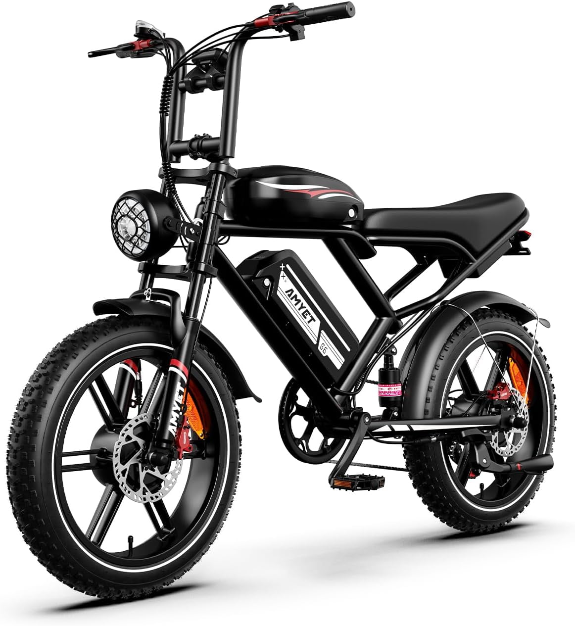 AMYET S6 Electric Bike for Adults Dual Moter Peak 3000W, 52V 50AH Removable Dual Battery, 140/75 Miles,32MPH Ebike, 20" Fat Tire Electric Motorcycle Bike