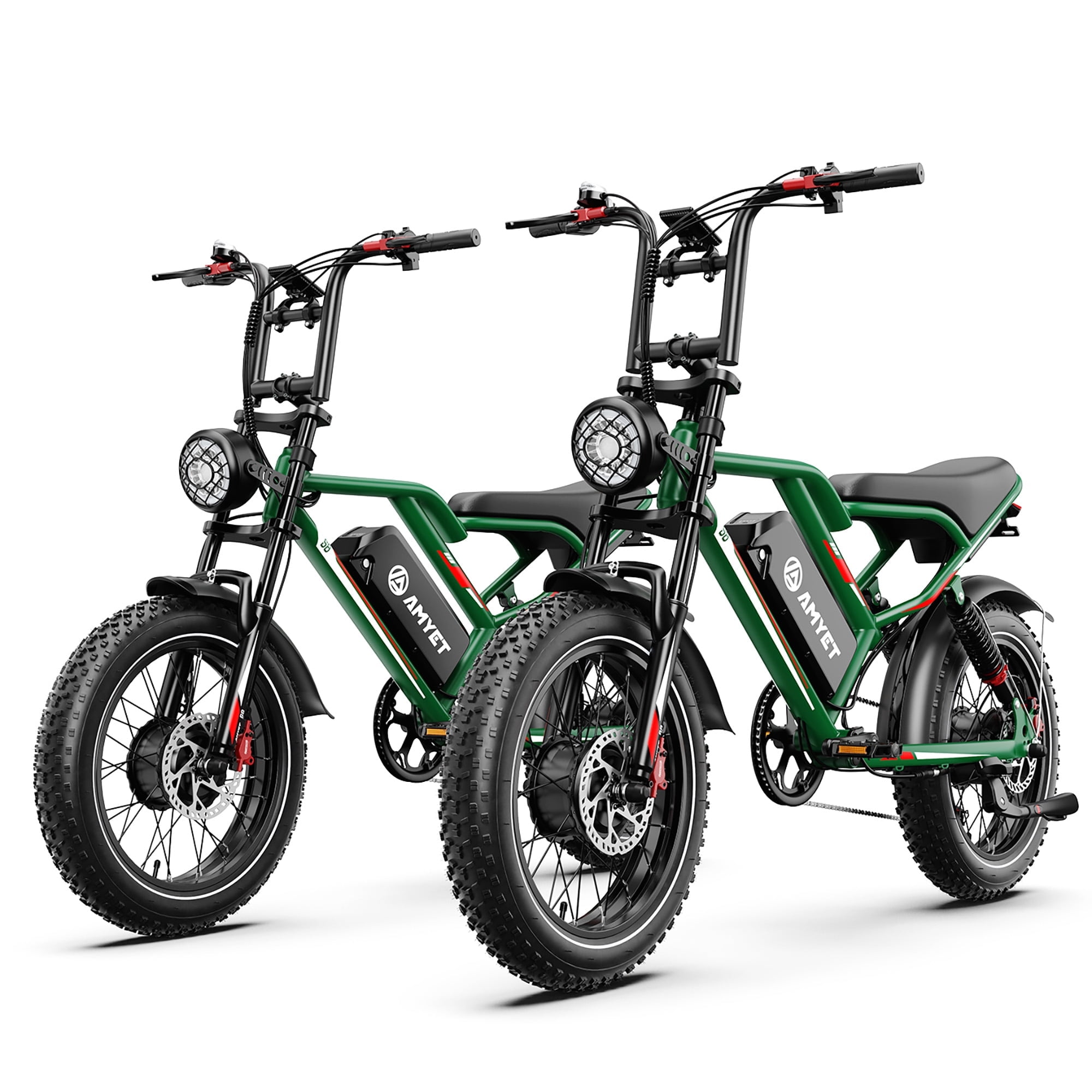 AMYET S8 Electric Bike for Adults Set of 2, 20" Fat Tire E-Mountain Bicycle, 750W Dual Motor 48V 25AH 7-Speed Ebike UL2849, E-bikes for Couples, Green