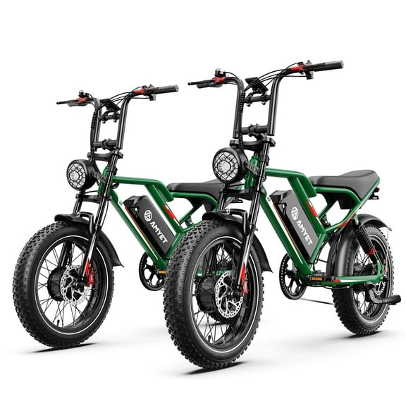 AMYET S8 Electric Bike for Adults Set of 2, 20" Fat Tire E-Mountain Bicycle, 750W Dual Motor 48V 25AH 7-Speed Ebike UL2849, E-bikes for Couples, Green