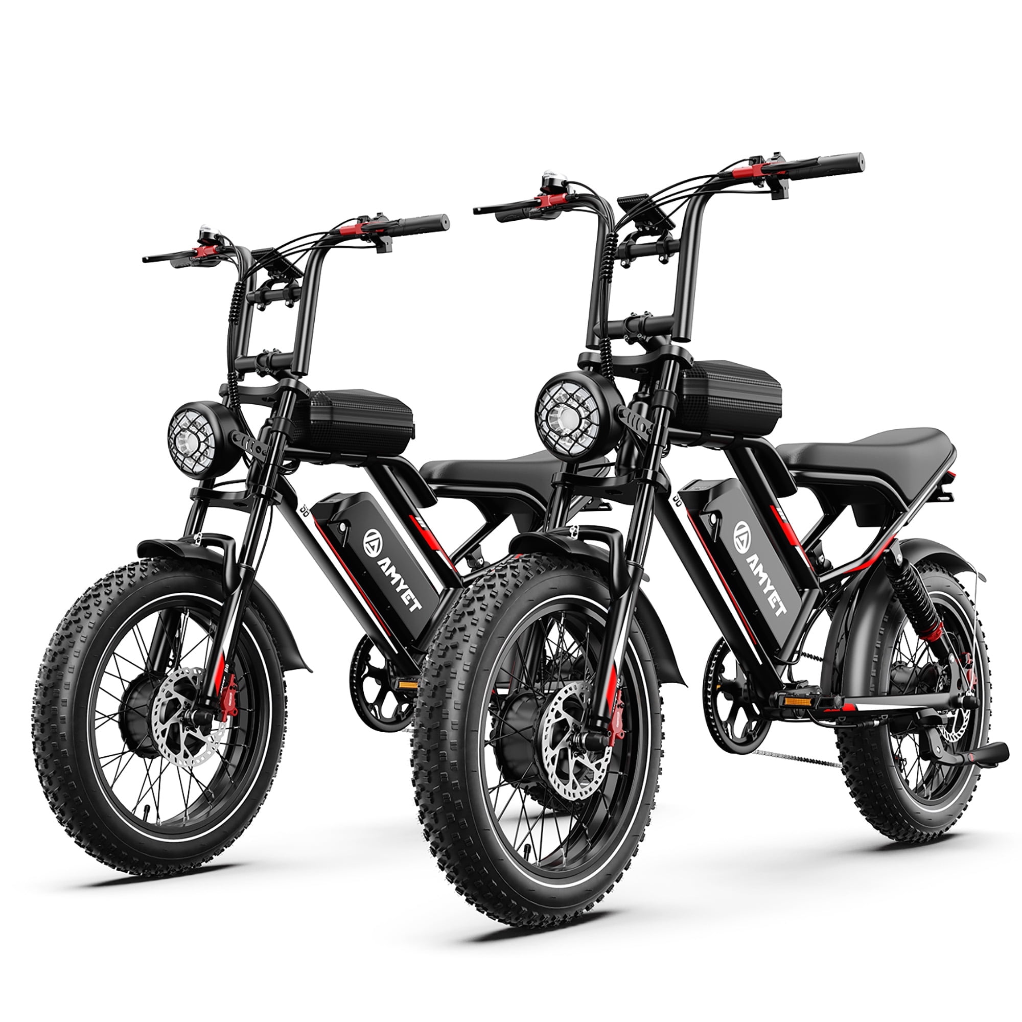 AMYET S8 Electric Bike for Adults Set of 2, 20" Fat Tire E-Mountain Bicycle, 750W Dual Motor 48V 25AH 7-Speed Ebike UL2849, E-bikes for Couples,Black