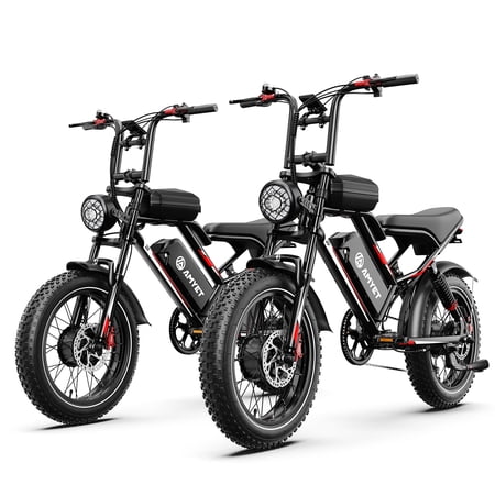 AMYET S8 Electric Bike for Adults Set of 2, 20" Fat Tire E-Mountain Bicycle, 750W Dual Motor 48V 25AH 7-Speed Ebike UL2849, E-bikes for Couples,Black