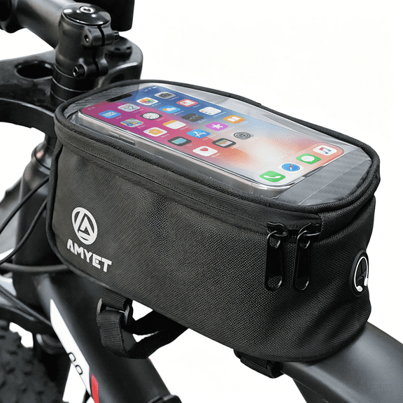 AMYET Waterproof Bike Phone Front Frame Bag with Touch Screen, Bicycle Top Tube Phone Mount for 6.5 Smartphones