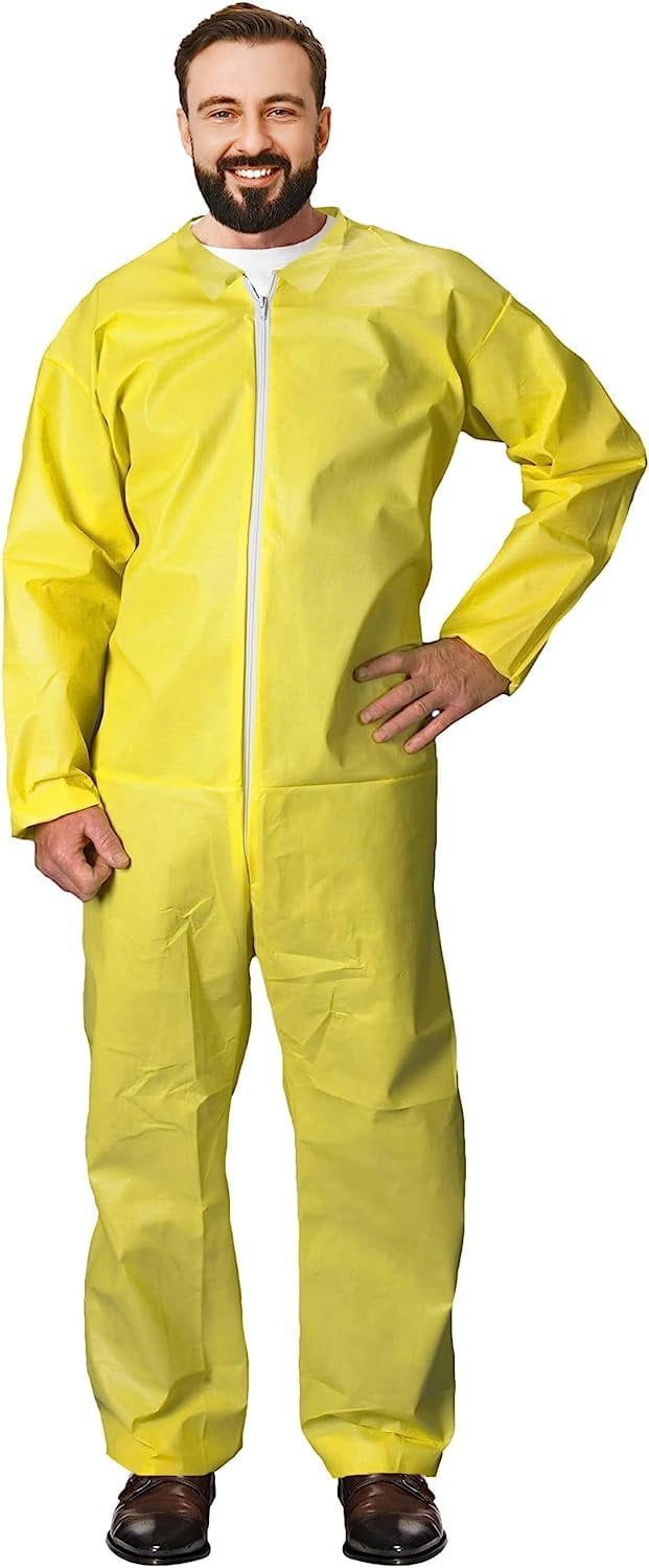 AMZ Disposable Coveralls Pack of 5 Yellow Adult Coveralls Medium Blend
