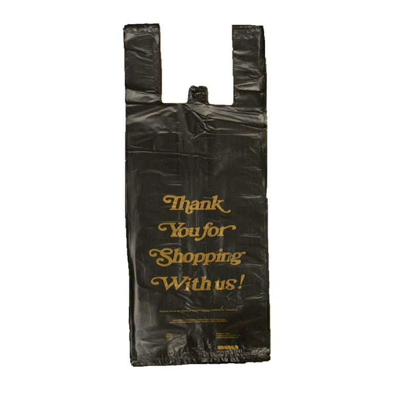 1000 Pack Black Thank You Plastic Bags 8 x 4.5 x 20 T-Shirt Poly Bags 24 Micron