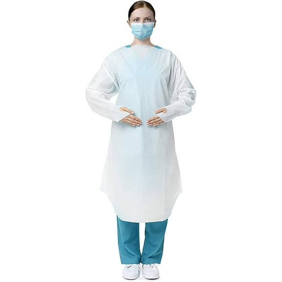 AMZ Supply Blue Disposable CPE Isolation Gown X-Large 1.5 Mil 10 Pack