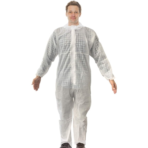 AMZ Supply Disposable Coveralls in Bulk. White Adult Industrial PPE Workwear XX-Large. Polypropylene 30 gsm g. Pack of 25