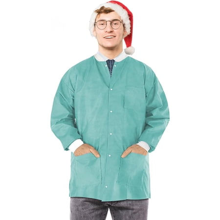 AMZ Supply Disposable Lab Jackets, 31" Long Teal Hip Length Work Gowns Large SMS 50 gsm Pack of 100