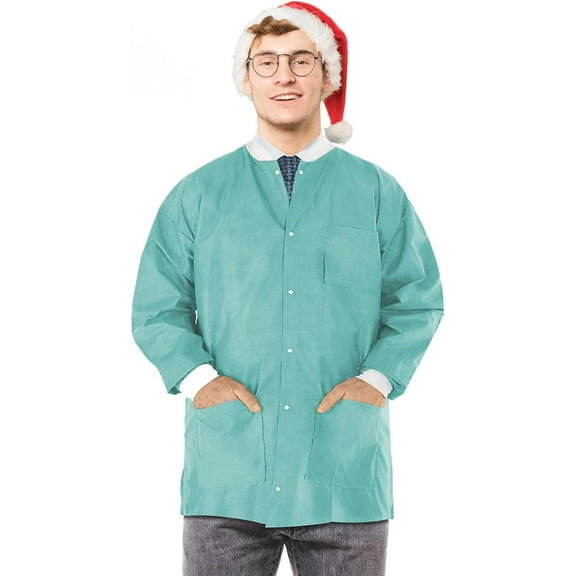 AMZ Supply Disposable Lab Jackets, 31" Long Teal Hip Length Work Gowns Large SMS 50 gsm Pack of 100
