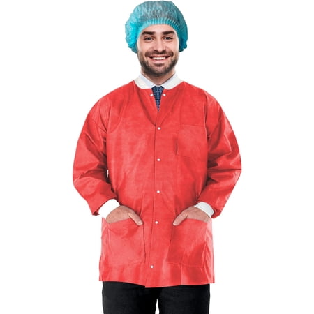 AMZ Supply Disposable Lab Jackets, 33" Long Red Hip Length Work Gowns XX-Large SMS 50 gsm Pack of 100