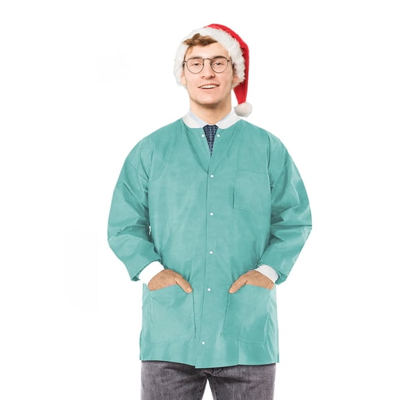 AMZ Supply Disposable Lab Jackets, 33" Long Teal Hip Length Work Gowns XX-Large SMS 50 gsm Pack of 100