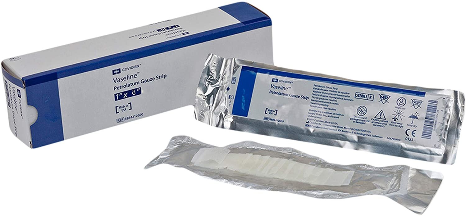 AMZ Supply Impregnated Petrolatum Gauze Dressings 1" x 8" for Wounds, Burns. Single Use Case of