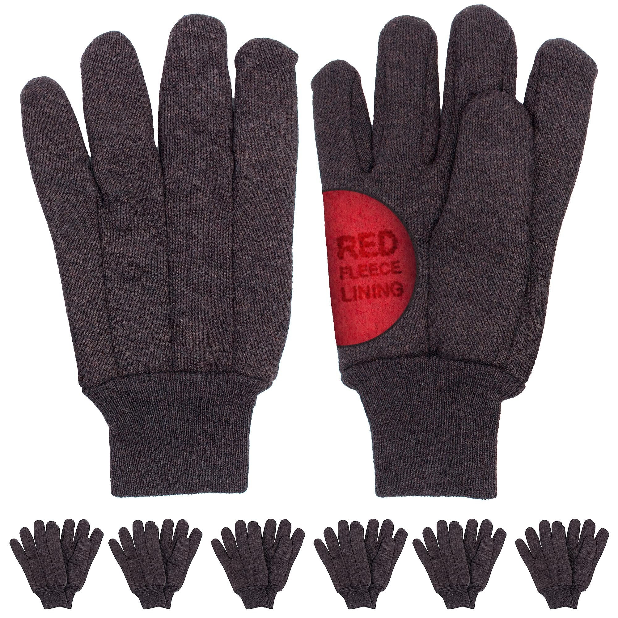 AMZ Supply Red Fleece Lined Brown Jersey Gloves 9.5" Work Gloves 16 oz Pack of 12