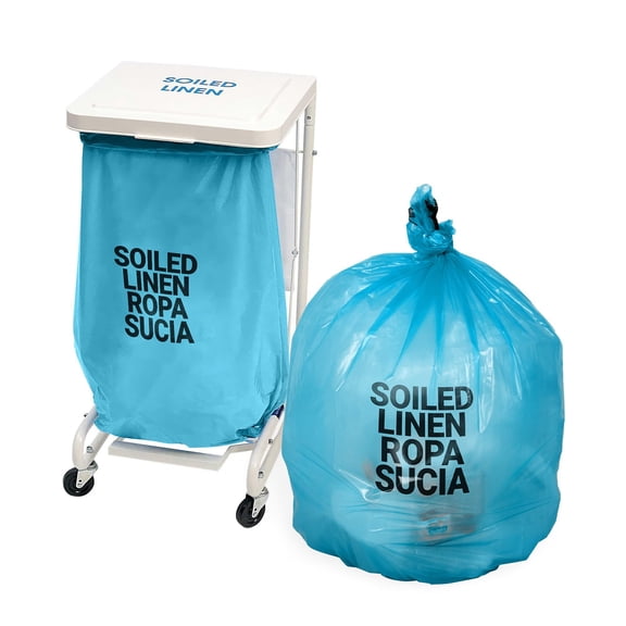 Blue Soiled Linen Laundry Bags, Printed Disposable Plastic, 250 Count, 31 x 43 in
