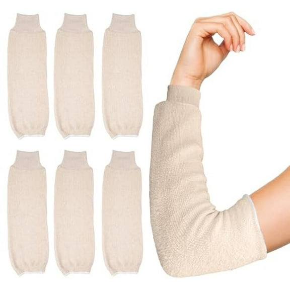 AMZ Terry Cloth Sleeves 17, Natural Color Cotton Protective Sleeves for Arms Pack of 6, Arm Protectors for Thin Skin and Bruising, Resistant to Heat Sleeves for Arms, Forearm Sleeves for Men, Women