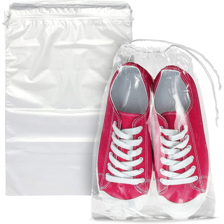 AMZ Supply Travel Shoes Bags Clear Plastic Drawstring Bags 10x14 Thickness 2 Mil Pack of 50