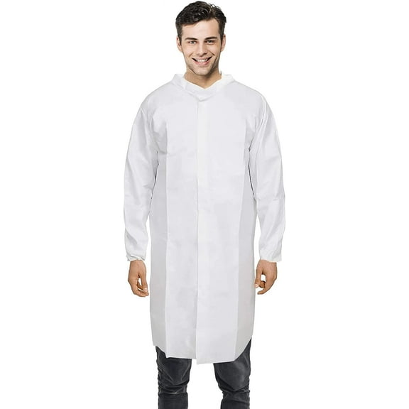 AMZ Supply White Disposable 60gm/m2 Unisex Lab Coats X-Large Blend Polyethylene and Polypropylene Pack of 60