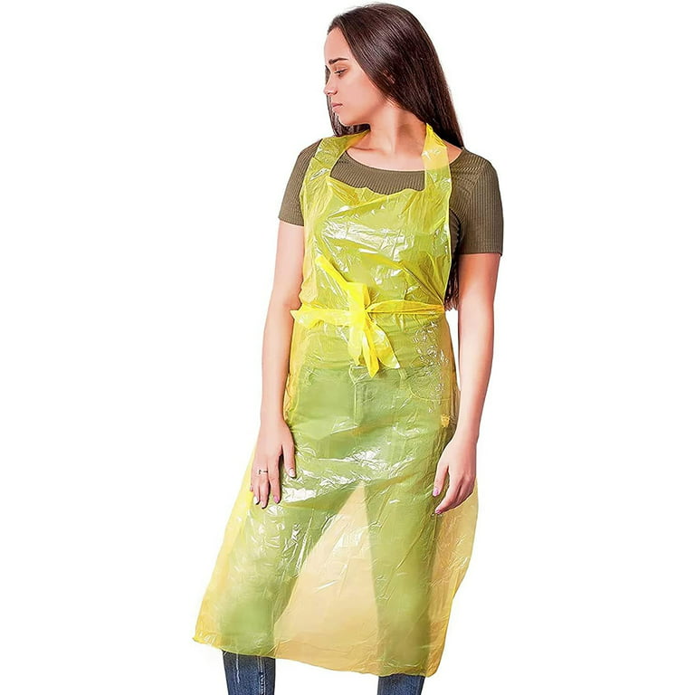 AMZ Supply Yellow Aprons 1 Mil Lightweight Disposable Unisex WaterProof  Soft Polyethylene Industrial Aprons Pack of 50