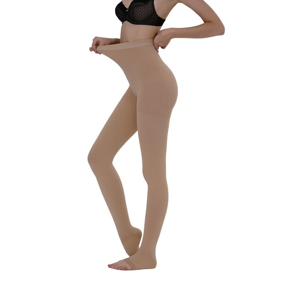 AMZAM Compression Pantyhose for Unisex, Open Toe, Opaque, 15-20 mmHg, Beige XL