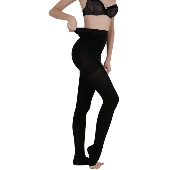 AMZAM Compression Pantyhose for Unisex, Open Toe, Opaque, 15-20 mmHg, Black XXL