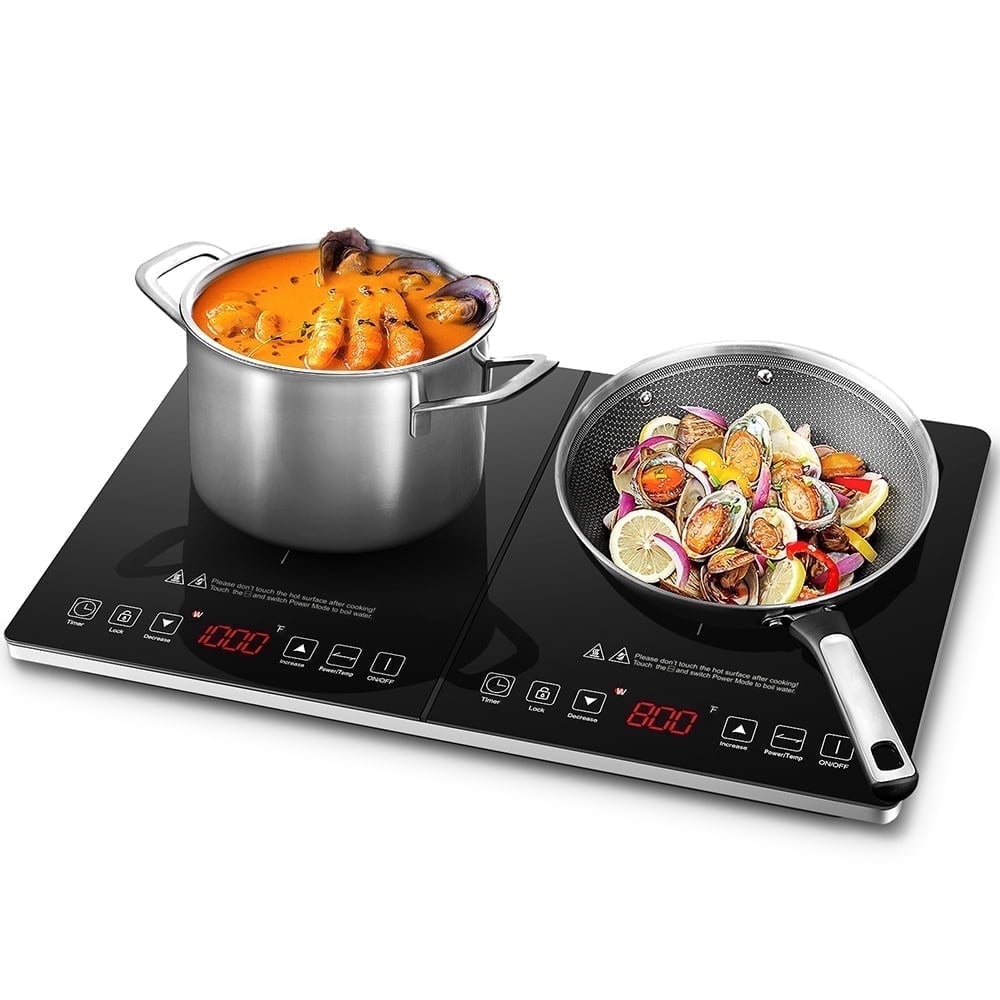 Aaobosi 1800W Double Induction Cooktop Low Noise with Independent Control 2 Burners, 10 Temperature, 9 Power Levels, 3-hour Timer & Child Safety Lock
