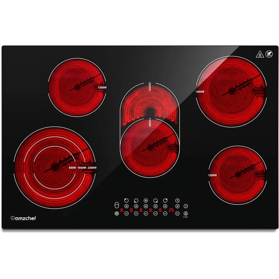 AMZCHEF 30" Built-in Electric Stove, 8500W Induction Cooktop with 5 Burners, 240V Power Electric Cooktop with Touch Sensor Control, Timer, Child Safety Lock, for All Kinds of Cookware