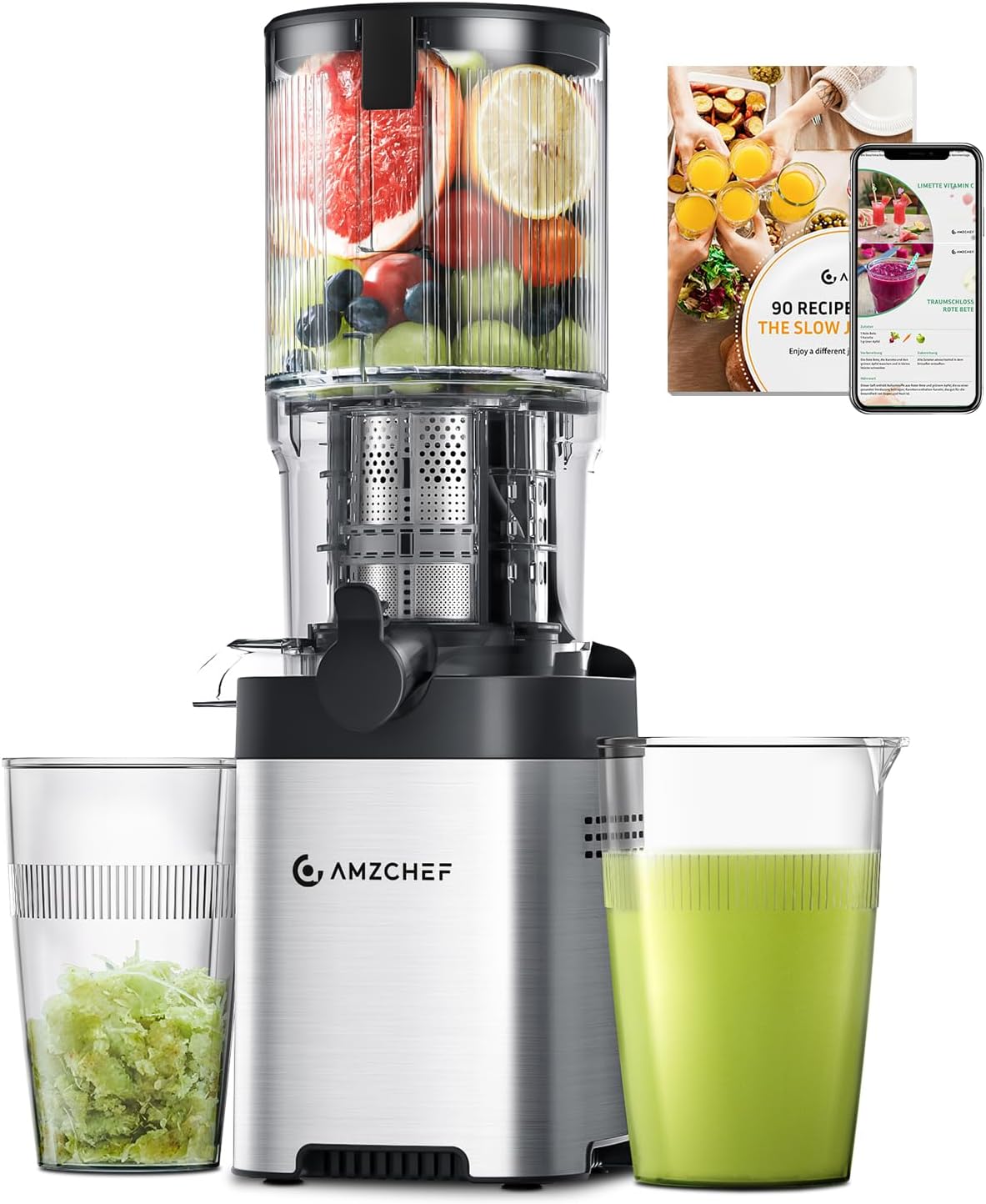 Extracteur De Jus YASHE - Goulotte Large 12.7cm Pour Fruits Entiers - Haut Rendement Facile à Nettoyer