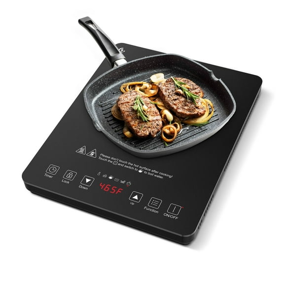 AMZCHEF Portable Induction Cooktop 1800W Sensor Touch, 8 Power Settings & 180min Timer for Cooking, Black Crystal Glass Surface with LED Display