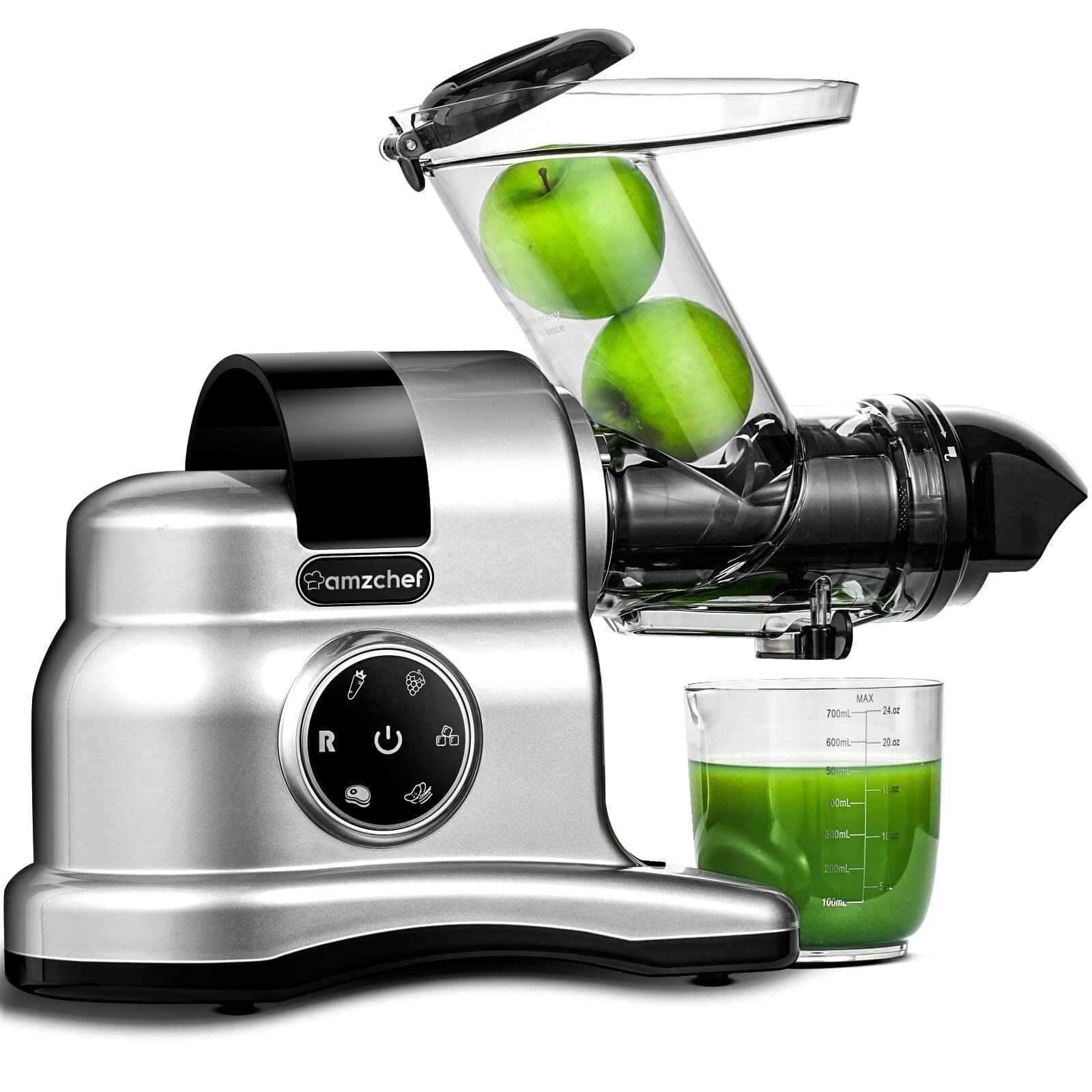 AMZCHEF Slow Juicer 3” Wide Chute, Quiet Masticating Gray Juicer 