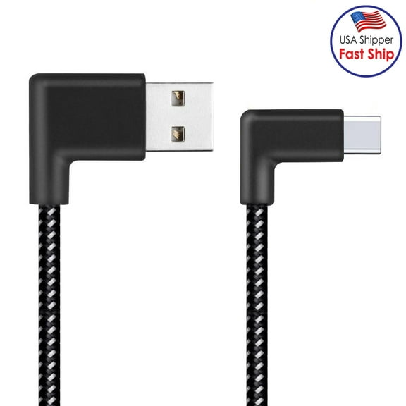 AMZER 20cm 2A USB to USB-C Type-C Nylon Weave Style Double Elbow Data Sync Charging Cable - Black