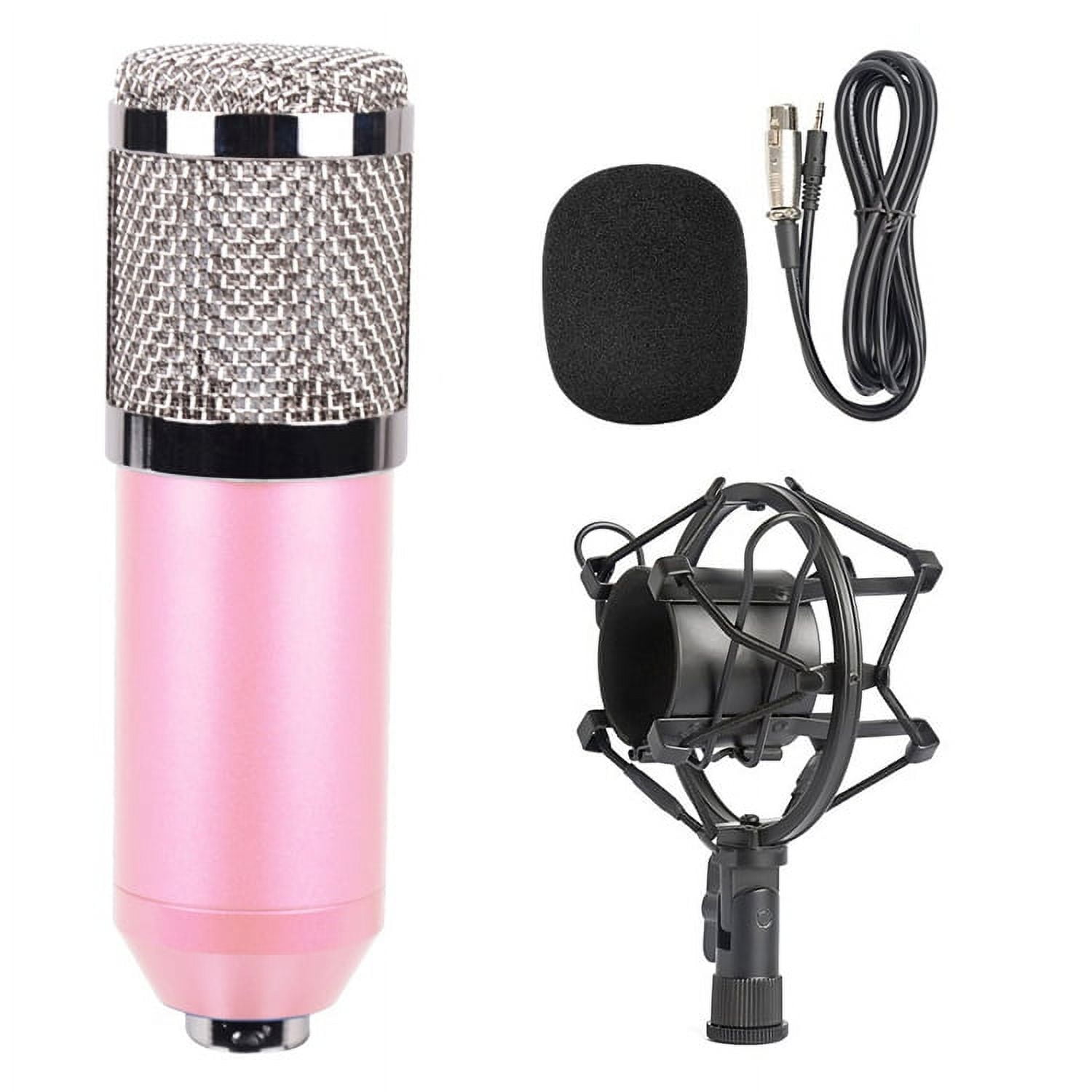 AMZER 3.5mm Studio Recording Wired Condenser Sound Microphone with Shock Mount, Compatible with PC / Mac for Live Broadcast Show, KTV, etc.(Pink)