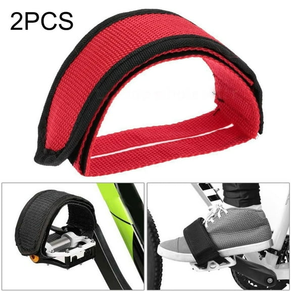 AMZER Bicycle Pedals Bands Feet Set With Anti-slip Straps Beam Foot - 2 PCS - Red