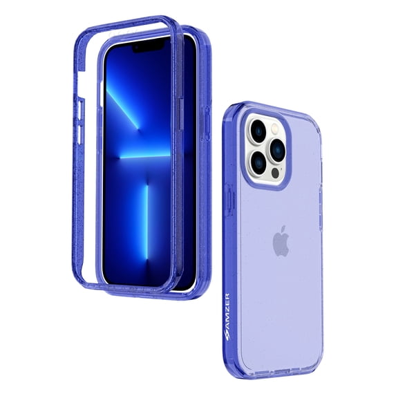 AMZER Crusta Hybrid Full Body Case for iPhone 13 Pro Max with Built-in Screen Protector - Glitter Blue