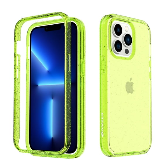 AMZER Crusta Hybrid Full Body Case for iPhone 13 Pro Max with Built-in Screen Protector - Glitter Green
