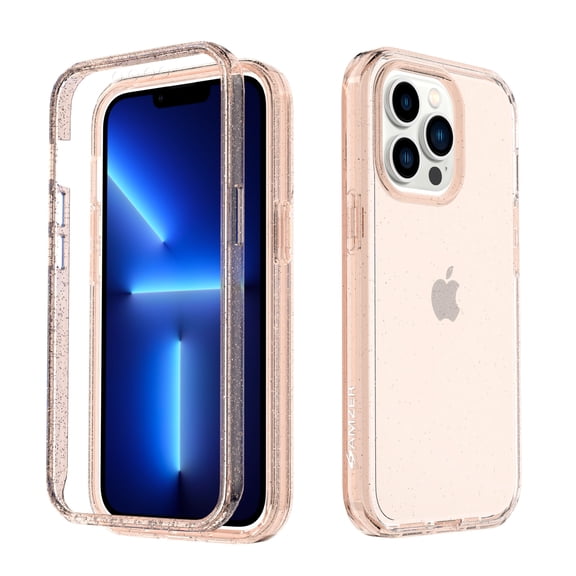 AMZER Crusta Hybrid Full Body Case for iPhone 13 Pro with Built-in Screen Protector - Glitter Rose Gold