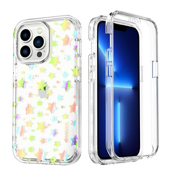 AMZER Crusta Hybrid Full Body Case for iPhone 13 Pro with Built-in Screen Protector - Glitter Super Star