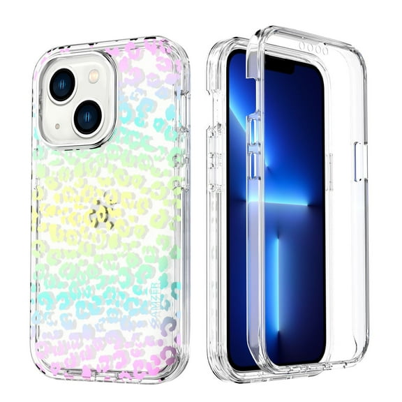 AMZER Crusta Hybrid Full Body Case with Built-in Screen Protector Case for iPhone 13 - Cheetah Print