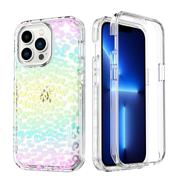 AMZER Crusta Hybrid Full Body Case with Built-in Screen Protector for iPhone 13 Pro Max - Cheetah Print