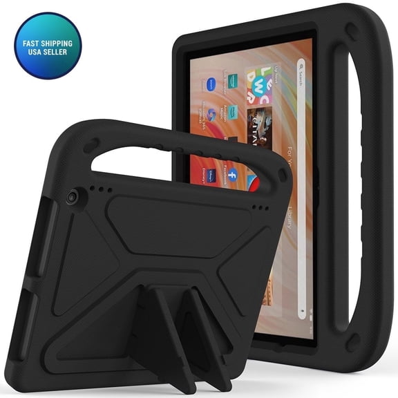 AMZER Kids Proof Case for Amazon Kindle Fire HD 10 2023, Universal Lightweight Shockproof Anti-Drop Protective Shell EVA Case with Stand Handle, Black
