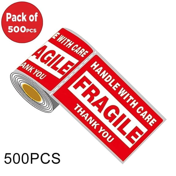 AMZER Outer Box English Warning Fragile Label Self-adhesive Sticker - 500 Pcs - 76x51mm