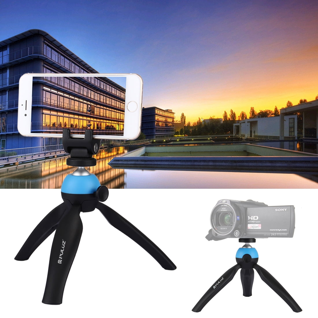 AMZER Pocket Mini Tripod Mount with 360 Degree Ball Head & Phone Clamp for Smartphones(Blue)