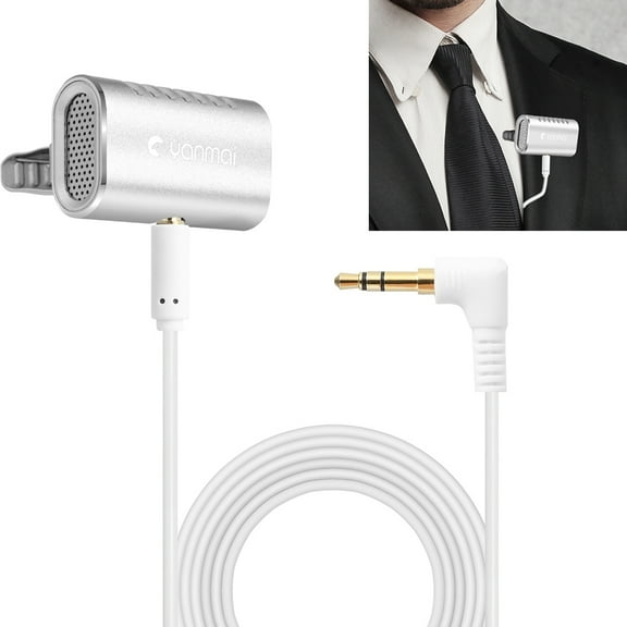 AMZER Recording Clip-on Lapel Mic Lavalier Omni-directional Double Condenser Microphone, Compatible with PC/iPad/Android and others, for Live Broadcast, Show, KTV, etc (Silver)