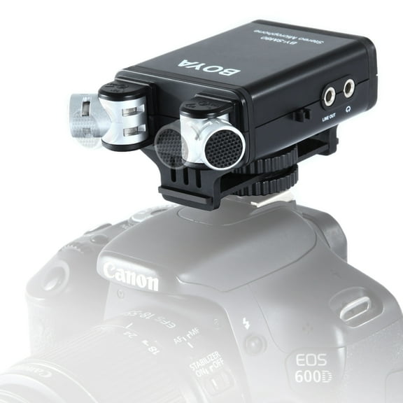 AMZER Stereo X/Y Condenser Microphone with Integrated Shock Mount Cold-shoe Mount & Windshield for DSLR Cameras and Video Cameras(Black)