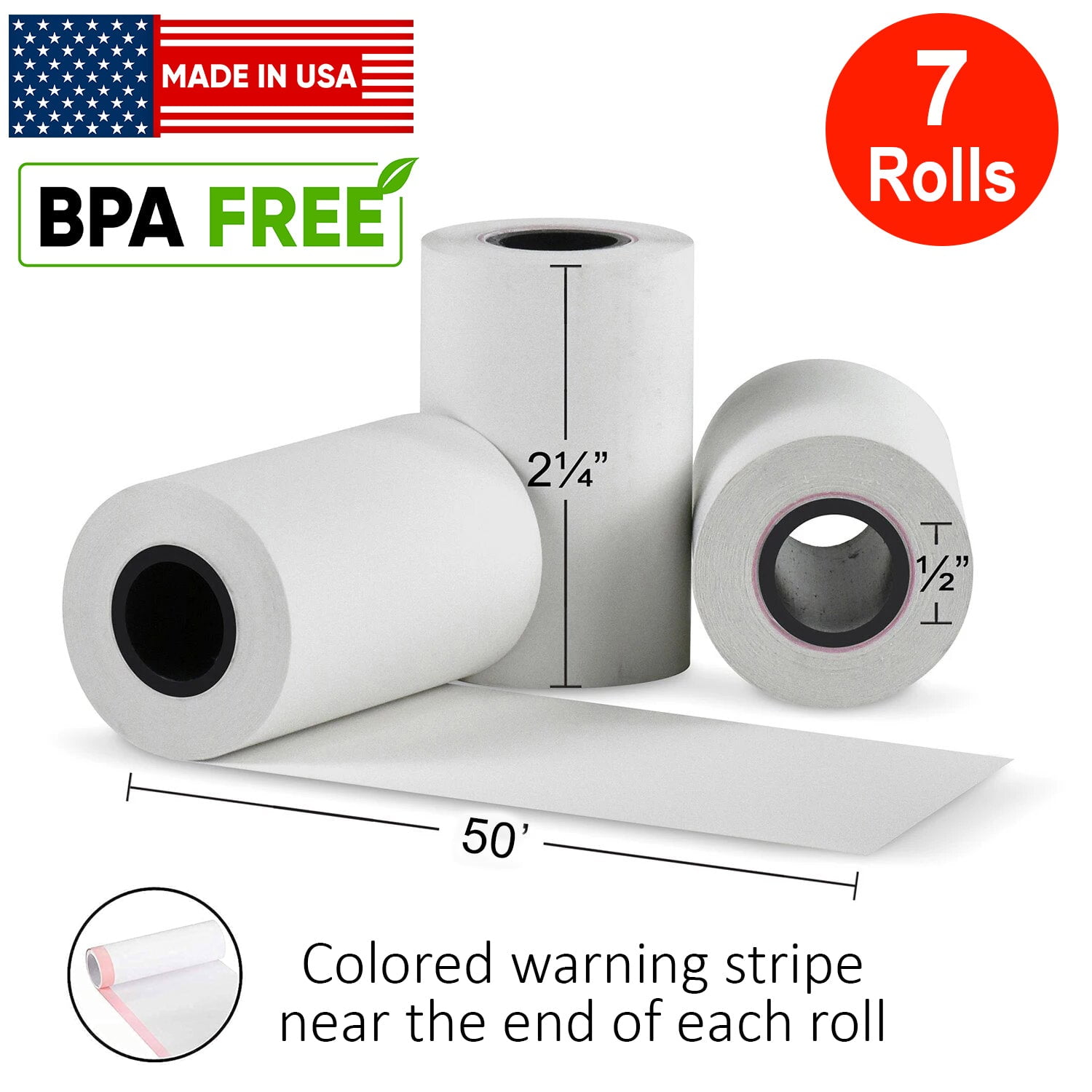 10 Rolls) 2 1/4" X 50' Thermal Receipt Paper Rolls, BPA Free, Cash