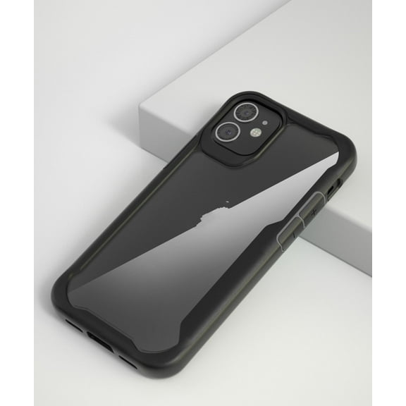 AMZER Ultra Hybrid Slim Case for iPhone 12 Pro Max with Transparent Hard Back, ShockProof Bumper - Black