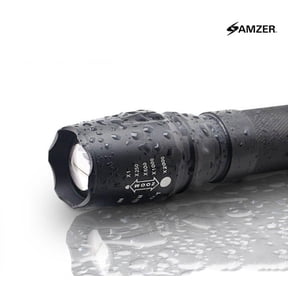 AMZER Waterproof Tactical Zoom Torch Flashlight With 5 Mode Settings & Wrist Lanyard Included