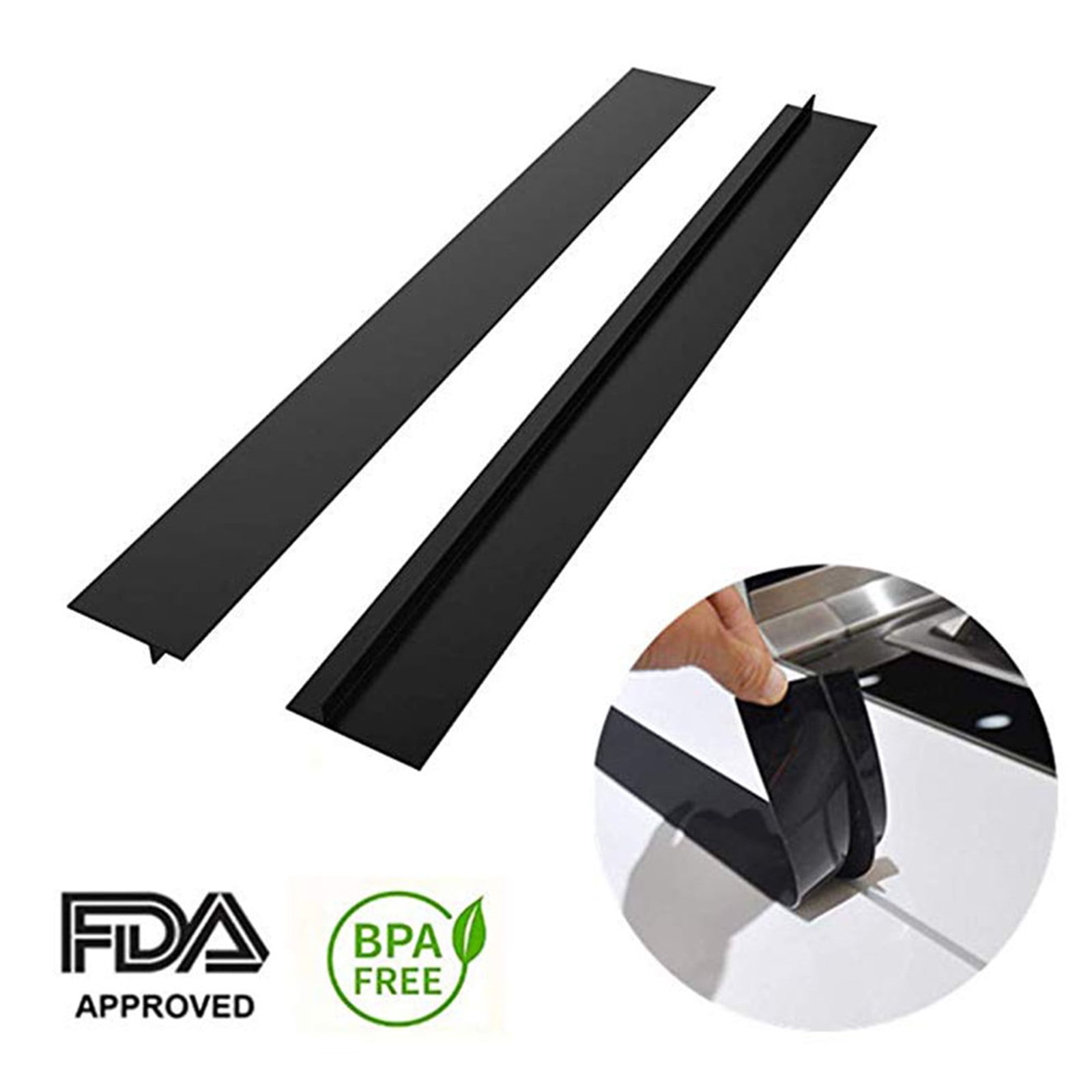 AMZEY 2 Pack Silicone Kitchen Gap Cover, Black Silicone Gap Fillers, 21