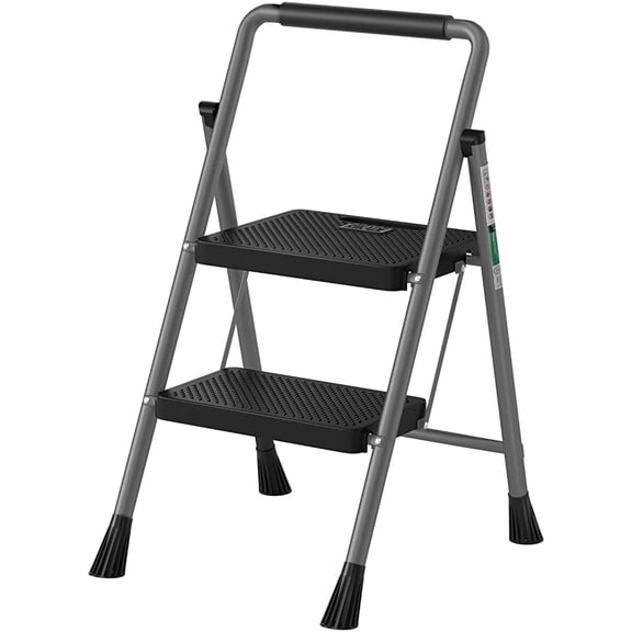 AMZFUN 2 Step Telescopic Herringbone Ladder Ladder, Multi Position Non Slip, Storable Folding Ladder, Stairs Home Indoor Outdoor Roofing, 330 lbs Safe Load Capacity, Gray
